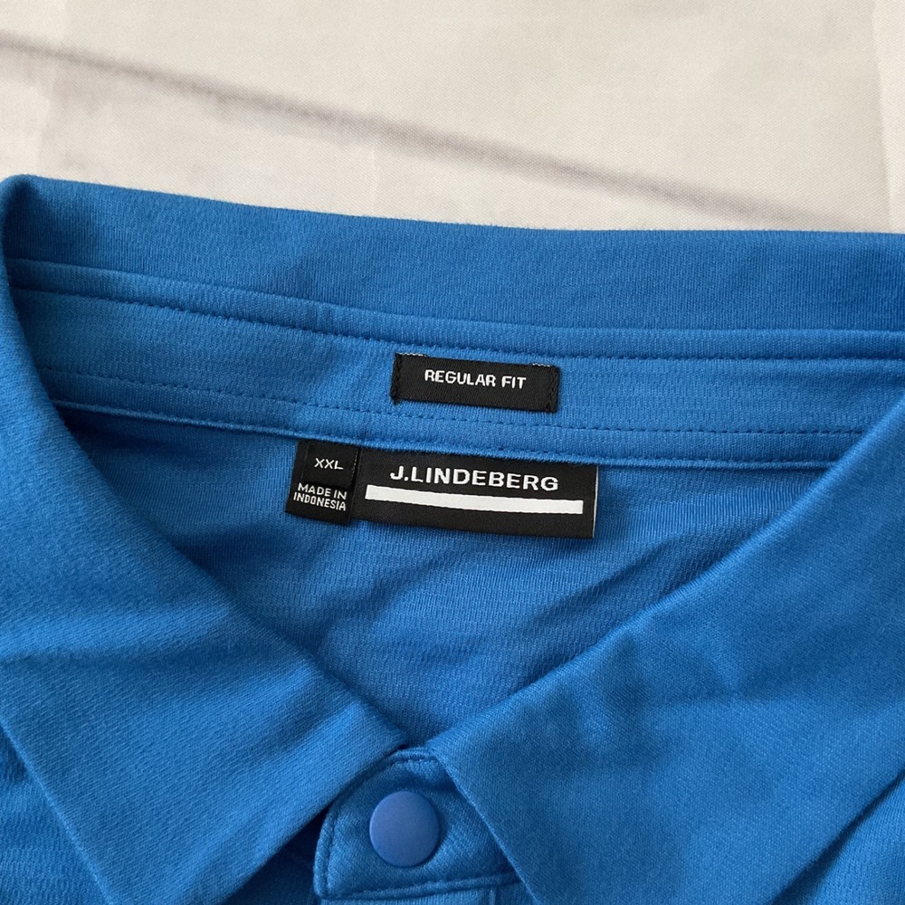 J.Lindeberg Perry Long Sleeve Golf Polo Shirt Mens XXL Regular Fit Blue Preppy - Picture 2 of 12